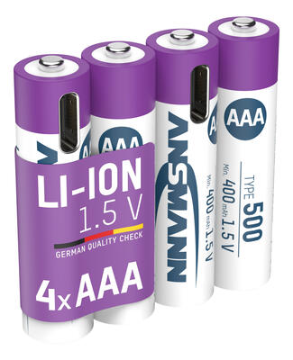 Li-Ion Akku Micro AAA 500mAh, 4er Kartonage USB-C